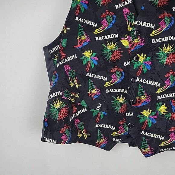 VTG Bacardi Rum Vest Silk Bartender 80's 90's Large Party Loud Waist Coat - Picture 4 of 7